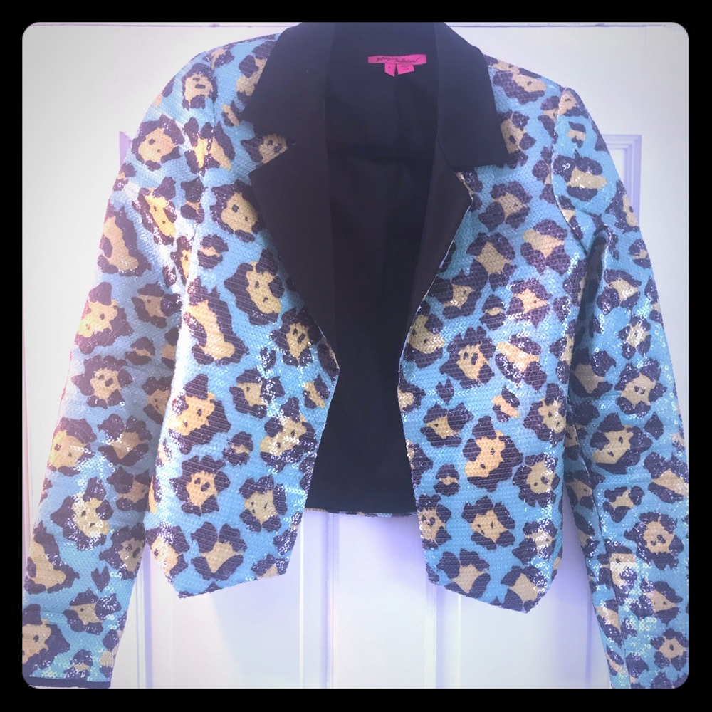 VTG Betsey Johnson Sz 4 Sequin Tuxedo Style Blazer